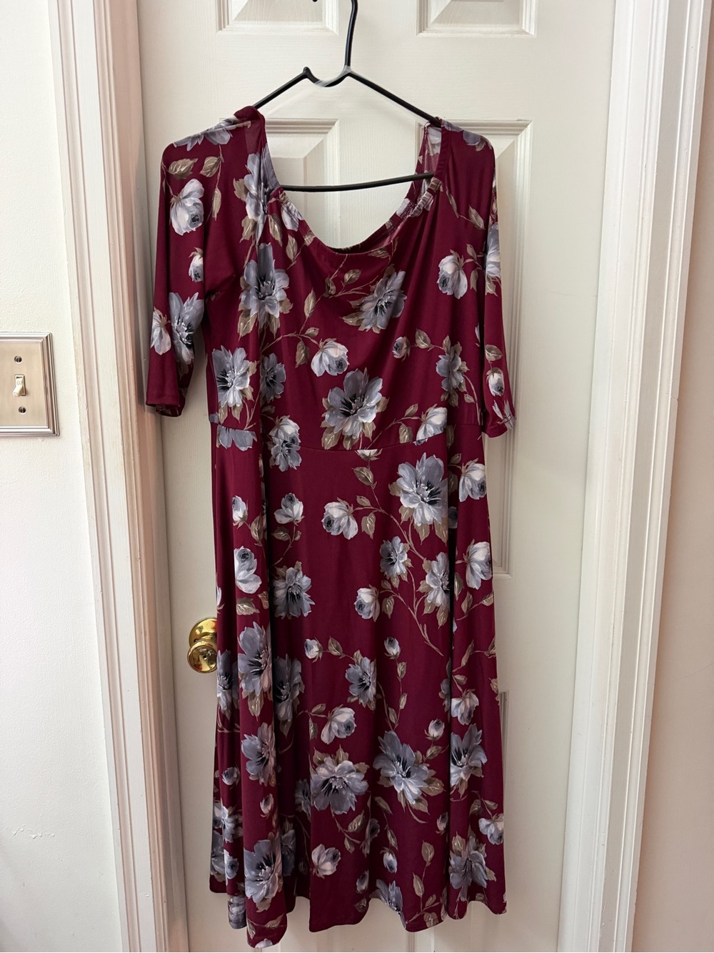 Soprano Burgundy Floral Midi Dress with Gray Blooms